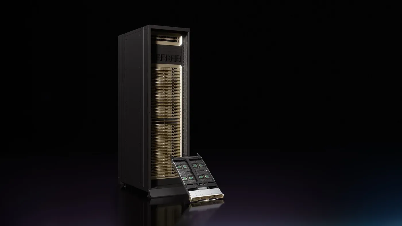 NVIDIA rack-scale AI system with a compute tray pulled out