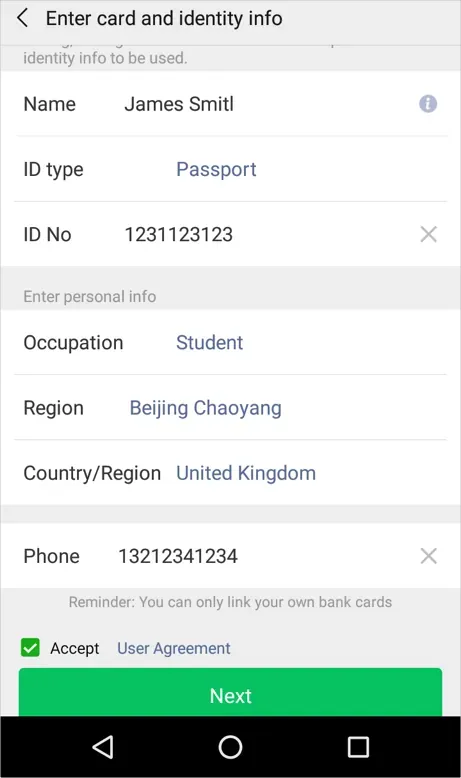 Linking Visa or Mastercard credit card to WeChat Pay account